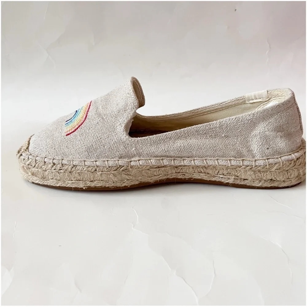 Soludos x Ash Kahn Natural Rainbow Embroidered Platform Espadrilles Size 9
